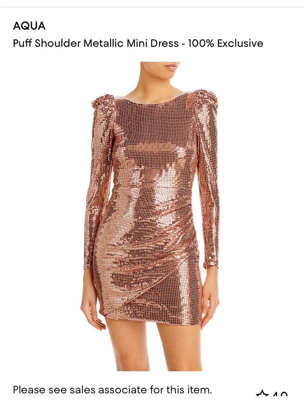 AQUA Rose Gold Puff Shoulder Metallic Dress
